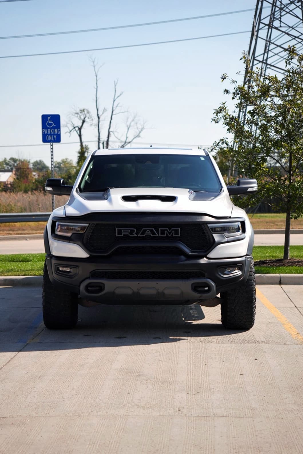 White Ram TRX, head-on, in a parking lot